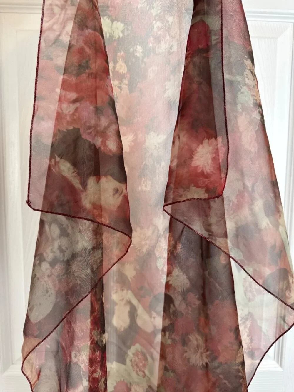 Vintage Mademoiselle Sheer Brown Orange Faces Square Women's Fashion Scarf